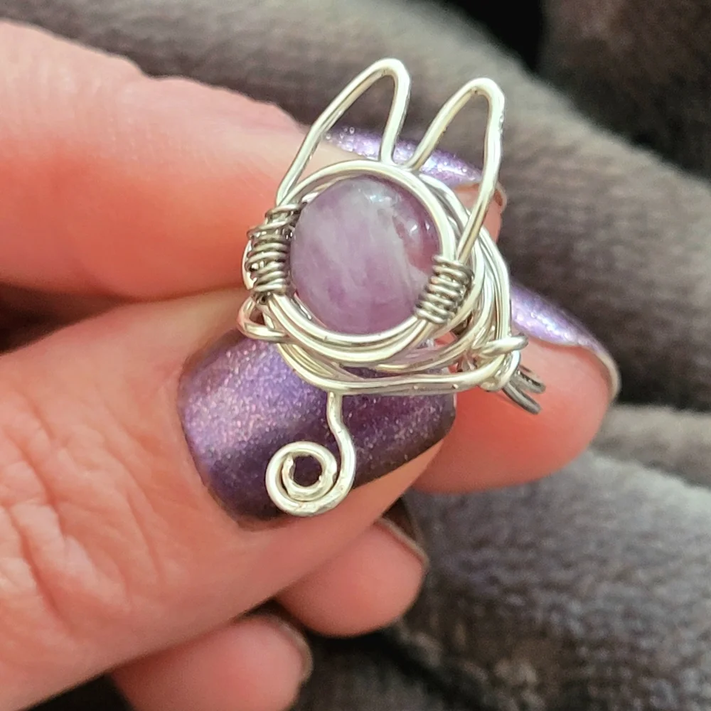 Wire Wrapped Amethyst Kitty Cat Ring